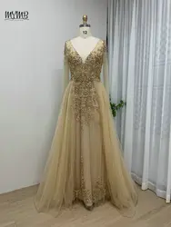 MYMB Elegant Exquisite Long Sleeves Lace Appliqued 3D Flower Evening Prom Dresses Dubai A-Line Women Wedding Party Gowns DSJ8191