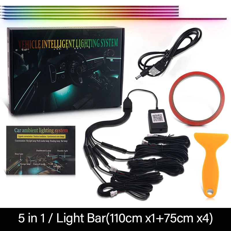 18 in 1 64 kleuren RGB Symfonie auto omgevingslicht interieur acryl gids LED-strip licht decoratie sfeerlamp door APP-bediening