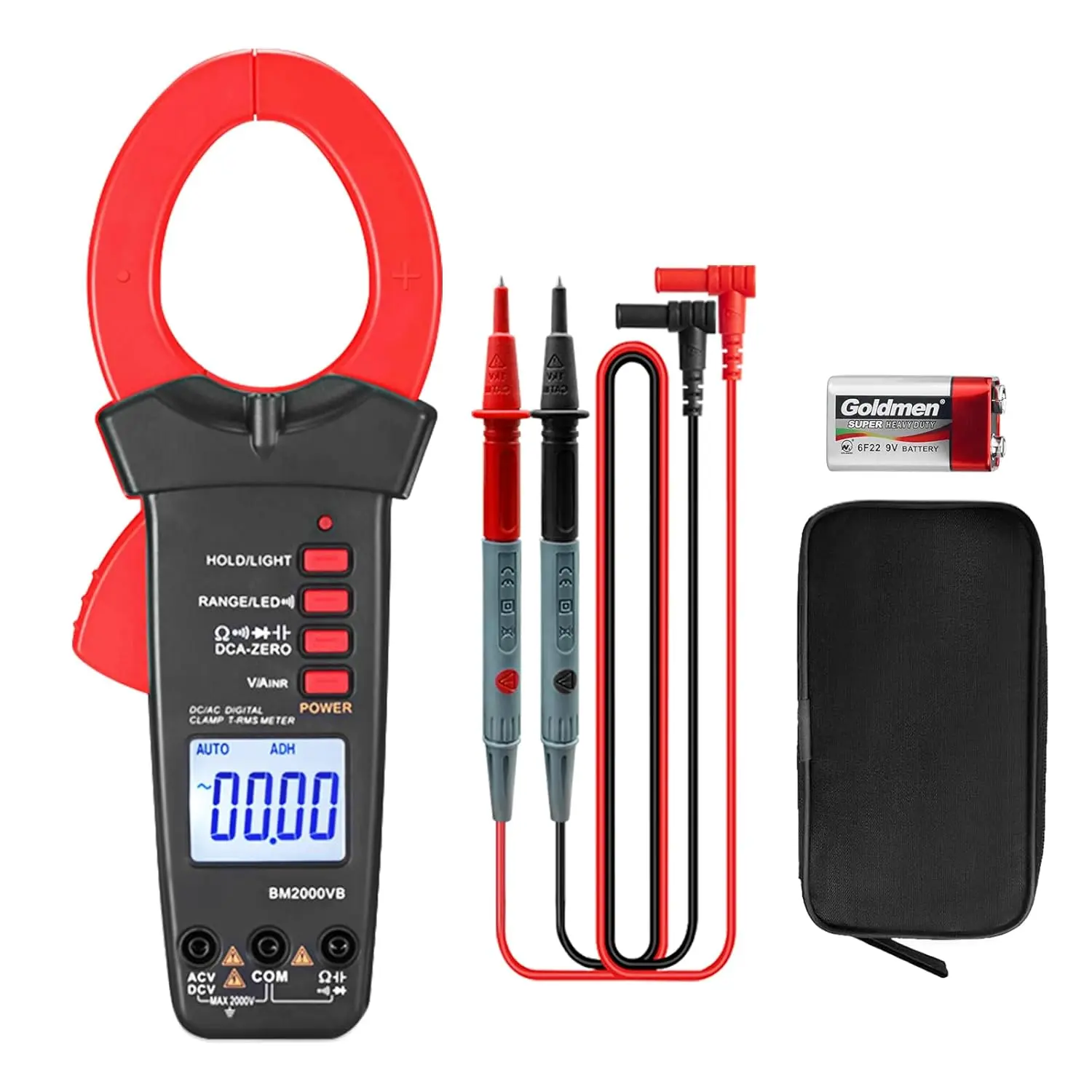 2000 Counts Clamp Meter - DC Amp Multimeter with Voltage, Resistance, Capacitance, Continuity, and Temperature Measurement