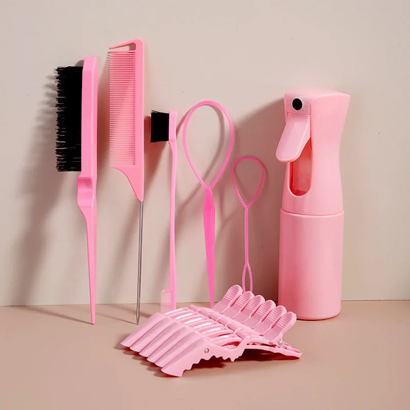 Juego de peines y pinzas para peinar el cabello de 12 piezas, peine de cola de rata, cepillo de Control de bordes y botella pulverizadora, plástico Abs inodoro para todo tipo de cabello