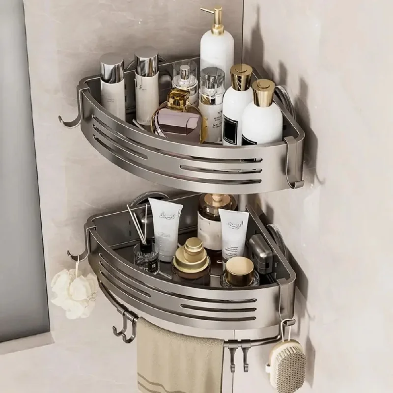 Strong Suction Cup Corner Shower Caddy, No Drill Wall Mount Bathroom Triangle Shelf, Adhesive-Free Organizer for Show Storage