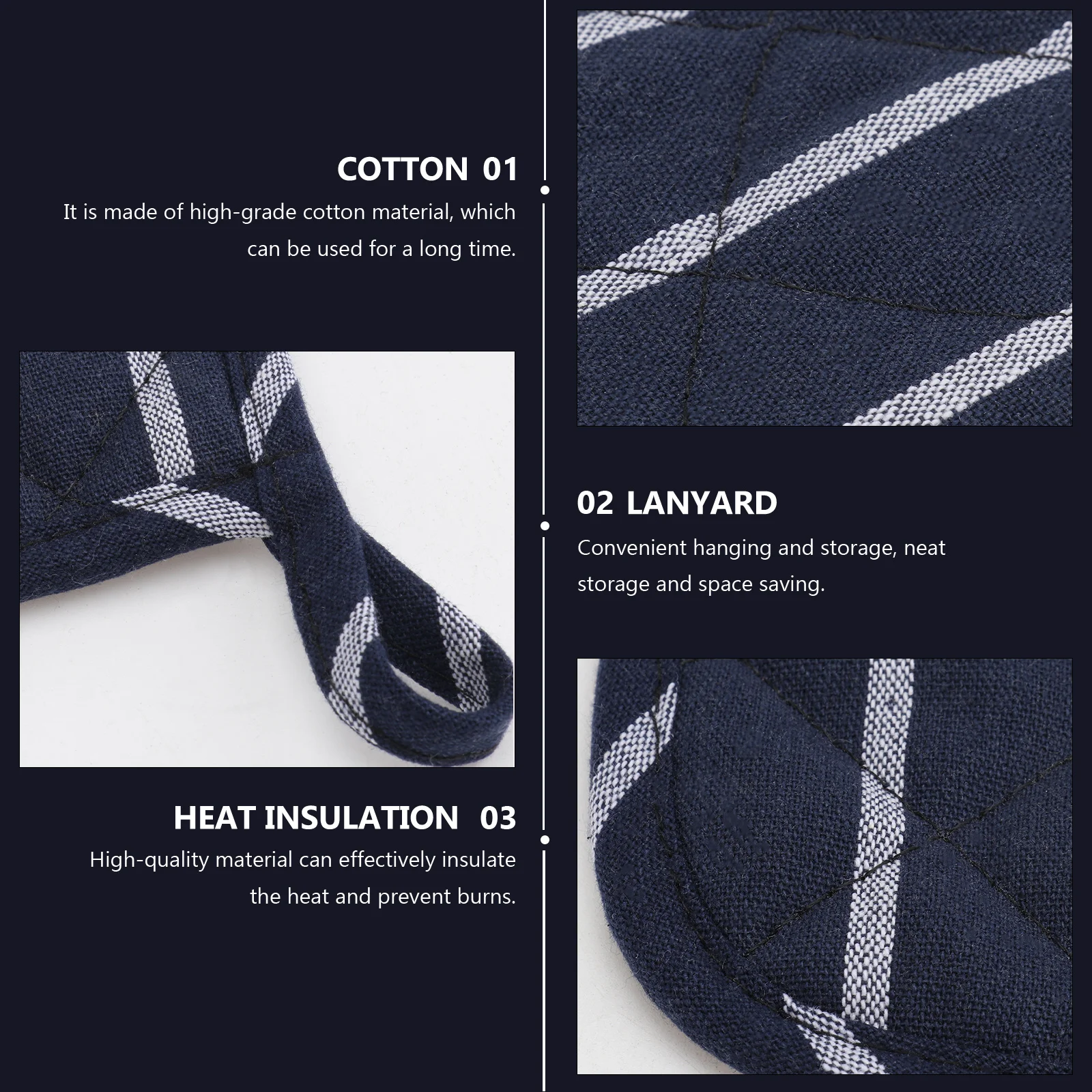

2 set Oven Mitt Pot Holder Set Dark Blue Stripes 8X8 Cotton Quilted Kitchen Accessories For Stove Oven Use