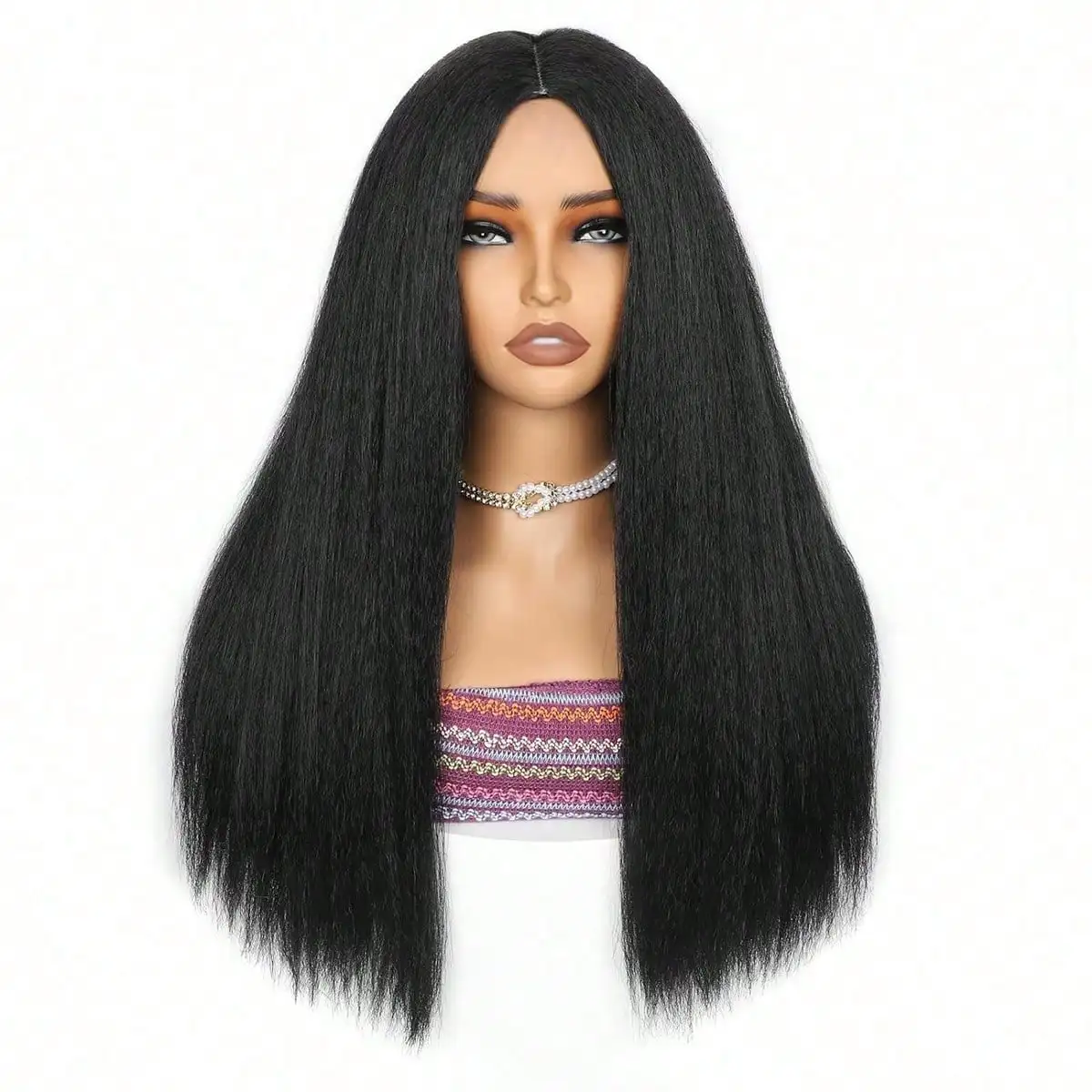Yaki Straight Wig 24 Inch Out Wig Wear And Go Kinky Straight Middle Part synthetic Wig With Layered Ends Natural Looking