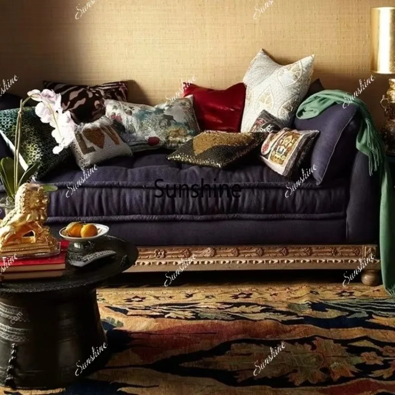 American light luxury solid wood carving flower fabric princess chair French bedroom end stoolTJ