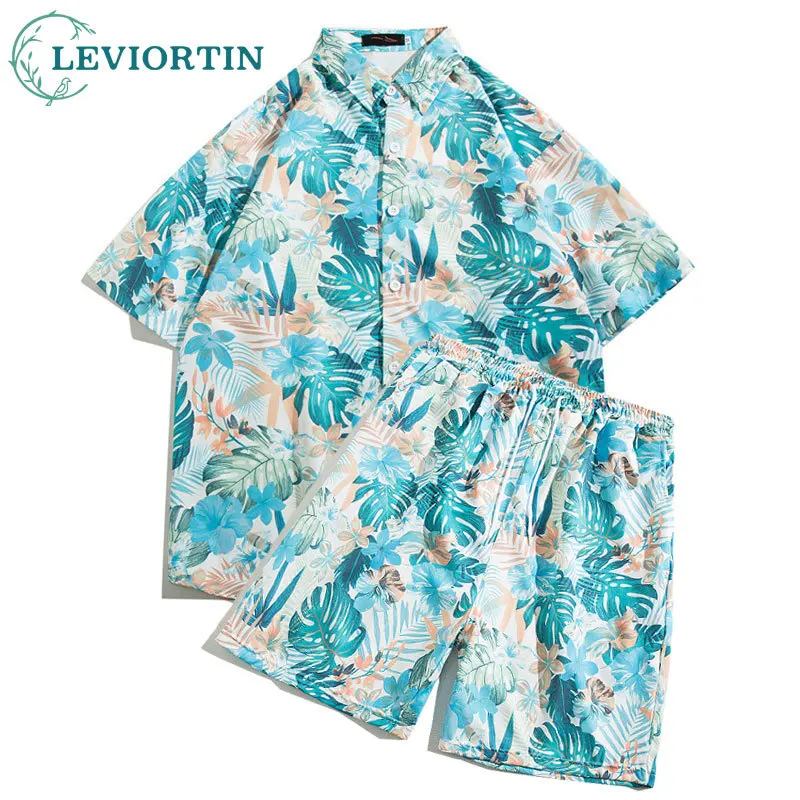 

Beach Clothes Men 2 Piece Set Vintage Print Button Hawaiian Shirt and Shorts Suit 2024 Summer Fashion Casual Short Sleeve Outfit