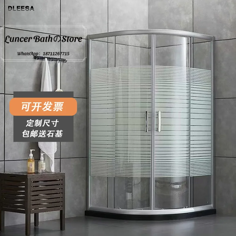 Modern Simple Shower Enclosure, Tempered Glass Sliding Door Bathroom Partition for Wet and Dry Separation