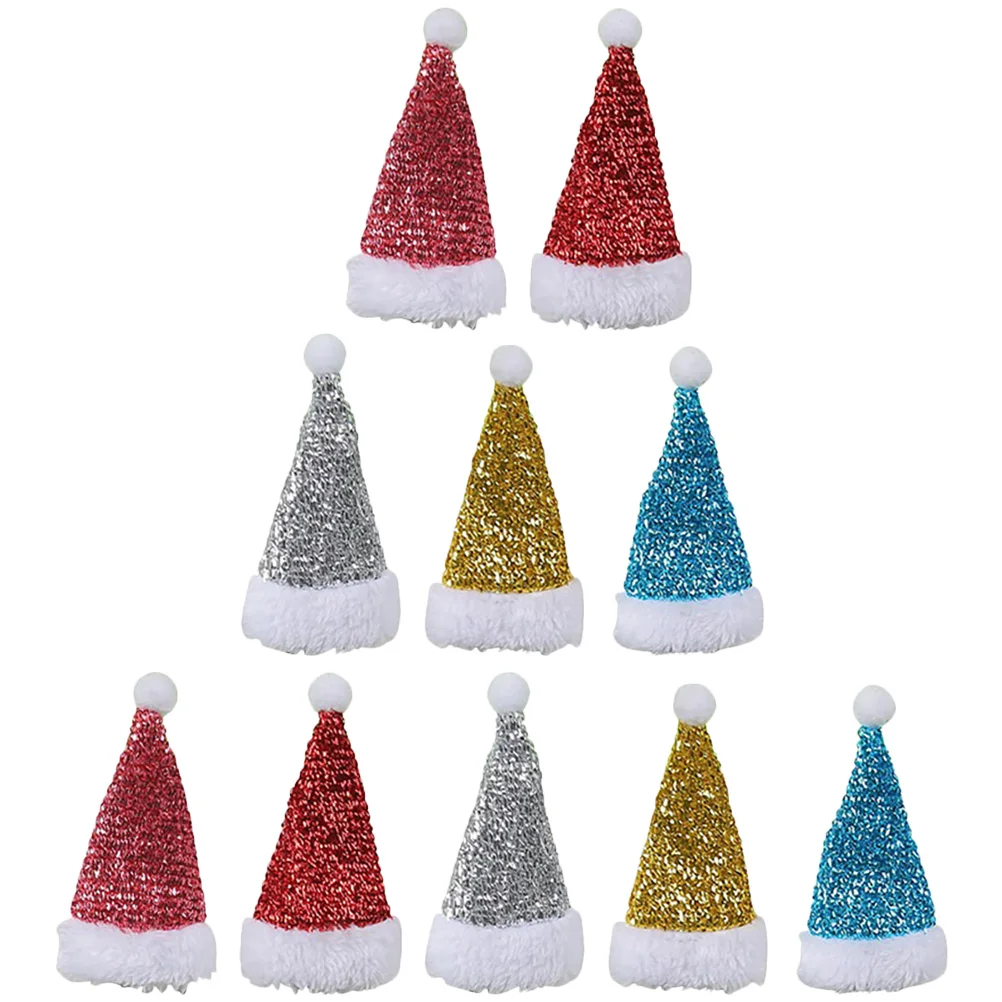 

10 Pcs Christmas Hat Cutlery Holder Shiny Glitter Mini Silverware Decoration Red Pink Gold Blue Silver Colors Party Tableware