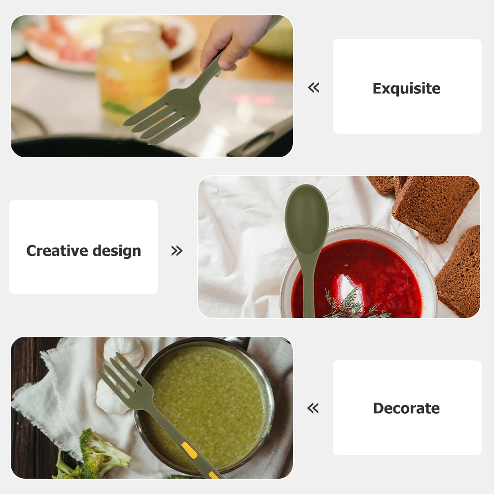 

1Set Silicone Fork Spoon Set Cooking Utensils Heat Resistant Non Scratch Kitchen Tools for Pasta Spaghetti Serving Stirring