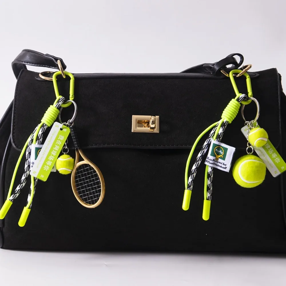 Sports Tennis Ball Bag Charm Braided Racket Tag Carabiner Keychain Sporty Backpack Handbag Pendant Small Gift For Tennis Lovers