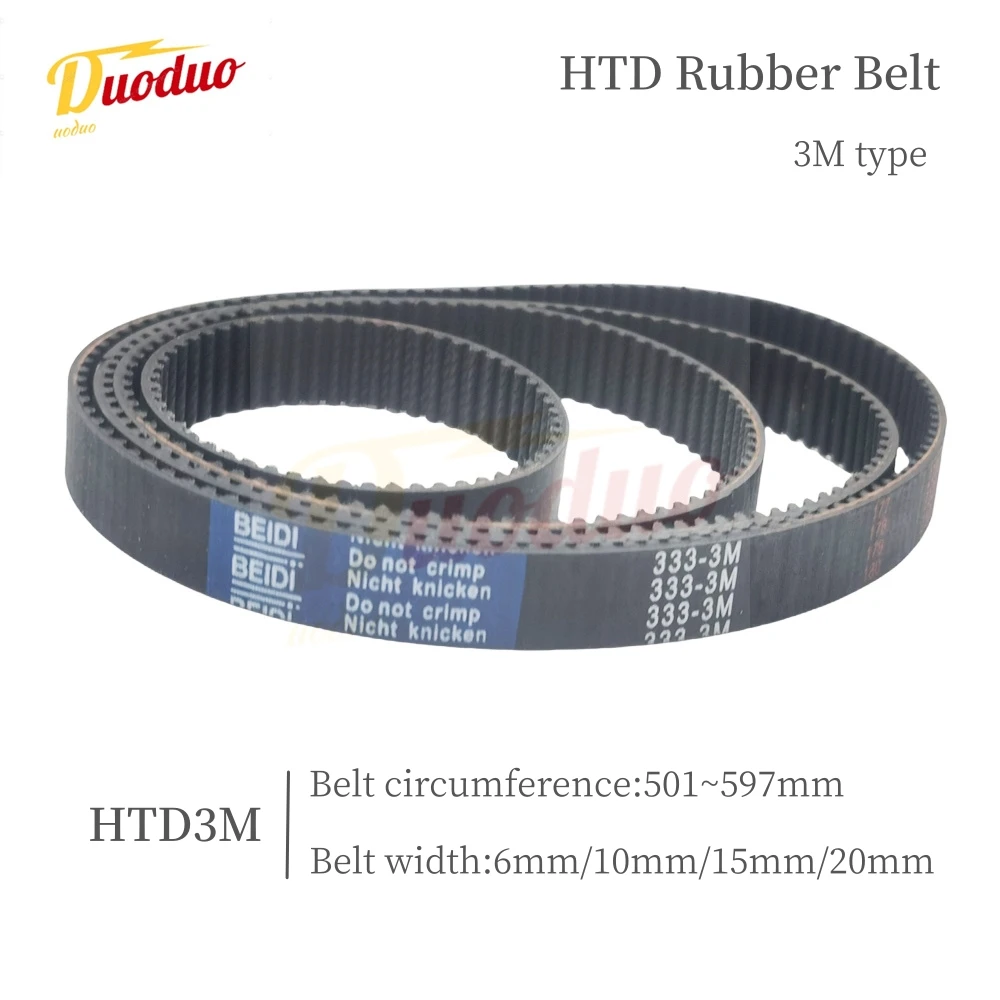 

HTD 3M Synchronous Belt Perimeter 501-597mm Belt width 6/10/15/20mm Rubber Toothed Belt Closed-loop Synchronous Belt Spacing 3mm