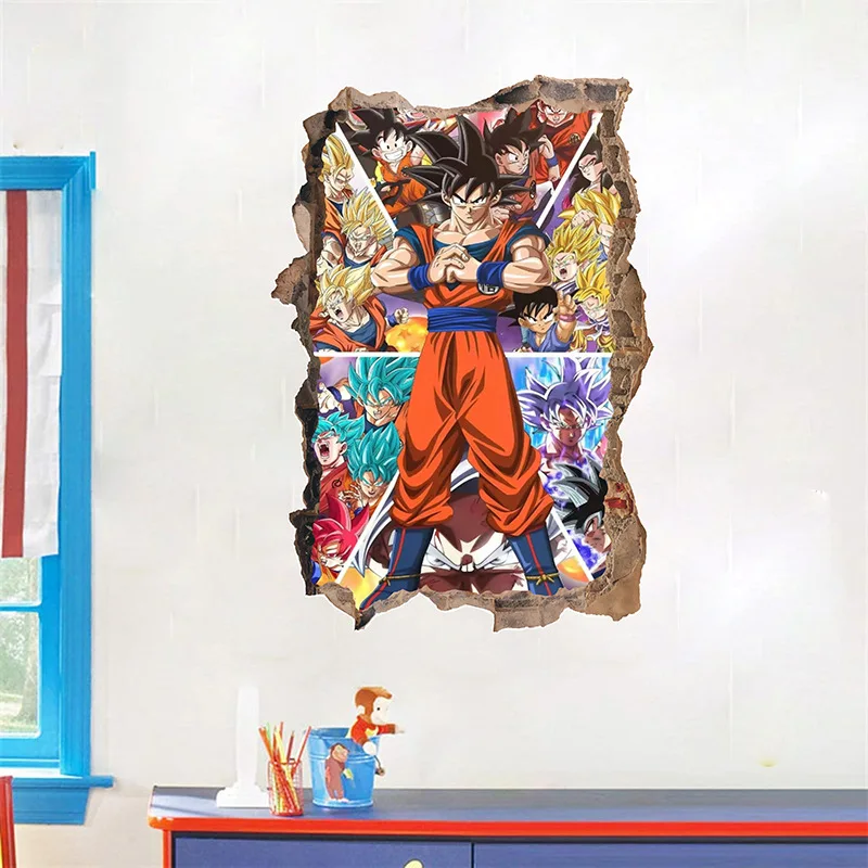 Adesivo da parete Dragon Ball Goku Sayajins Realistico decorazione da parete rotta Pittura Camera dei bambini Decorazione del fumetto Adesivo in PVC