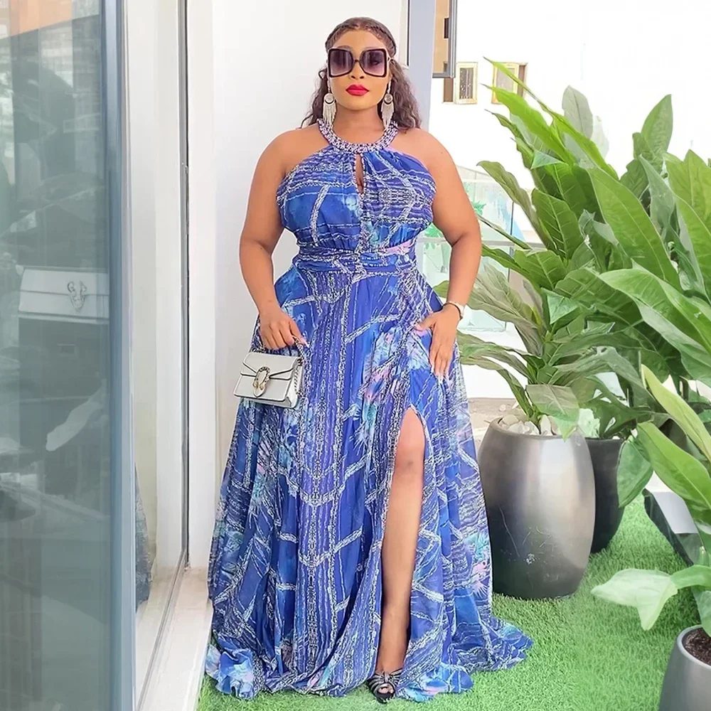 

Elegant African Dresses for Women 2025 New Fashion Sleeveless Chiffon Maxi Long Dress Casual Loose Solid Beach Vestidos Robe