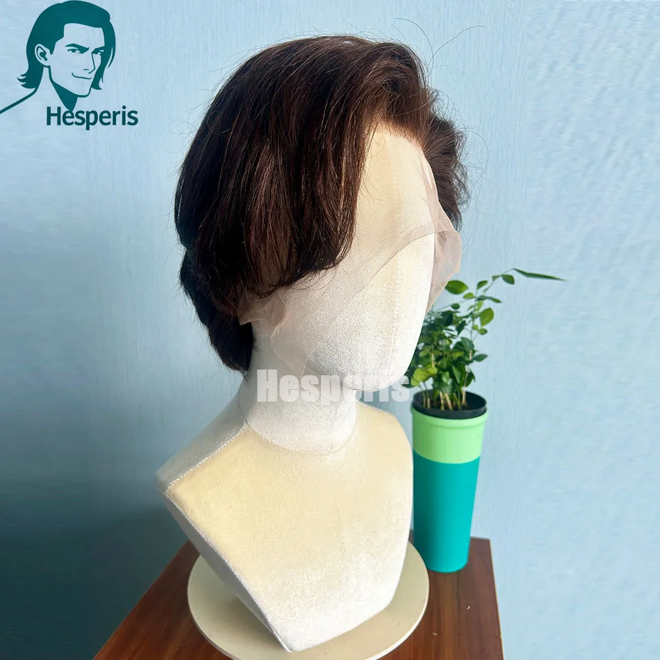 Hesperis براون قبل نمط شعر مستعار الذكور 13x6 الدانتيل شعر مستعار أمامي مع الانفجارات قصيرة قطع البرازيلي ريمي خصلات الشعر المستعار الإنسان للرجال عابث الباروكات