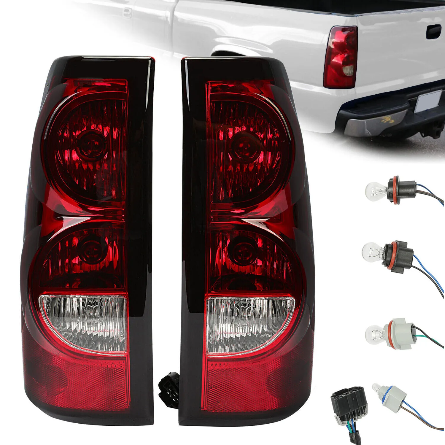 Rear Brake Tail Lights For Chevy Silverado 1500 2500 3500 HD 2003-2006 w/Bulb