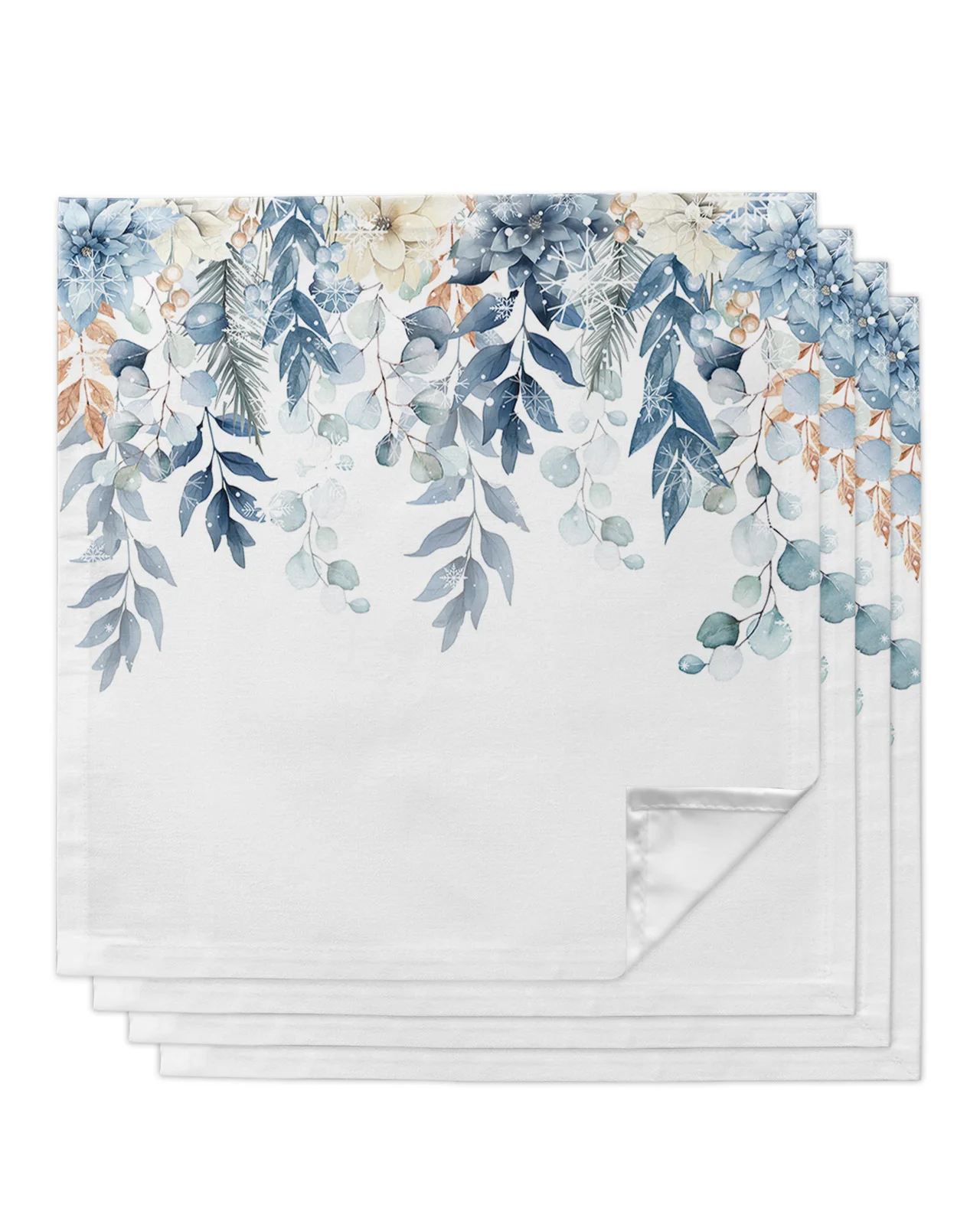 Christmas Poinsettia Eucalyptus Leaves Table Napkins Cloth Set Handkerchief Wedding Party Placemat Xmas Banquet Tea Napkins