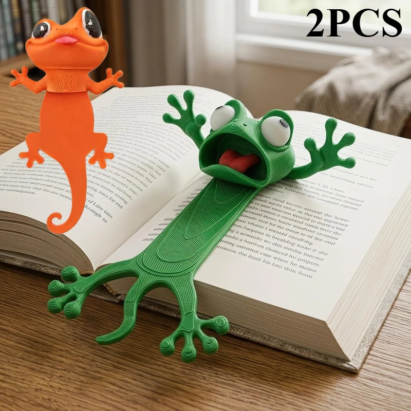 2-Pack 3D Cartoon Frog Gecko Squeeze Bookmarks Set Irregular Animal Cute Creative Shaped Bookmarks Good Gifts for Family Friends