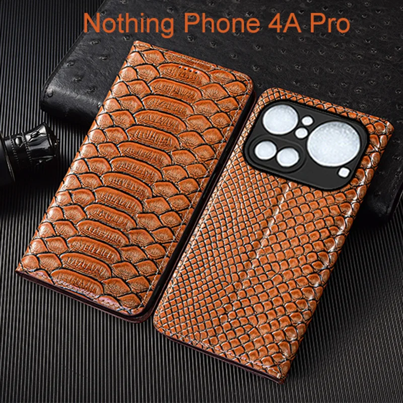 Genuine Leather Flip Case For Nothing Phone 1 2 2A 3 3A 4A Pro Plus CMF Phone 1 2 Pro Cover Card Cases Python Pattern Handmade