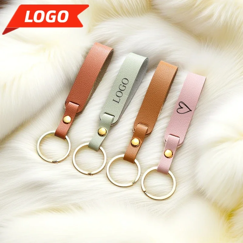 Multicolor PU Leather Keychain Customized LOGO Name Room Number Laser Engraving Blanks Key Chain Holder Bulk  Activity Gift