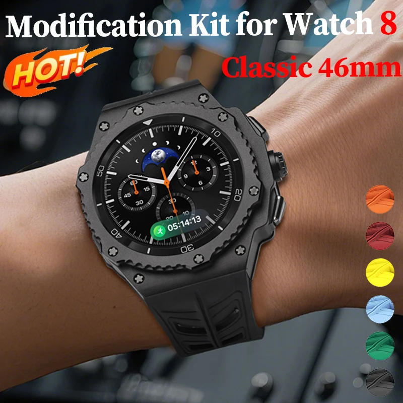 luxury-modification-kit-for-samsung-galaxy-watch-8-classic-46mm-stainless-steel-case-silicone-strap-for-watch-8-46mm-diy-accesso