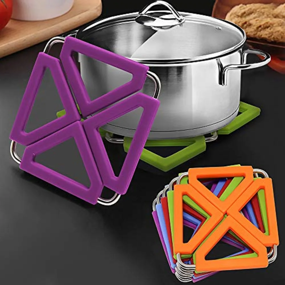 5PCS Silicone Trivet Mat Expandable Hot Pot Holder with Stainless Steel Frame for Home Kitchen Heat Resistant Insulated Hot Pads