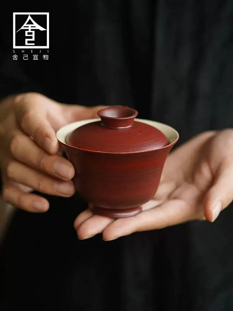 Sheshi Hawthorn Red Powder Yinqianlai 120Ml Handmade Coarse Pottery Bowl Japanese Style Tea Set