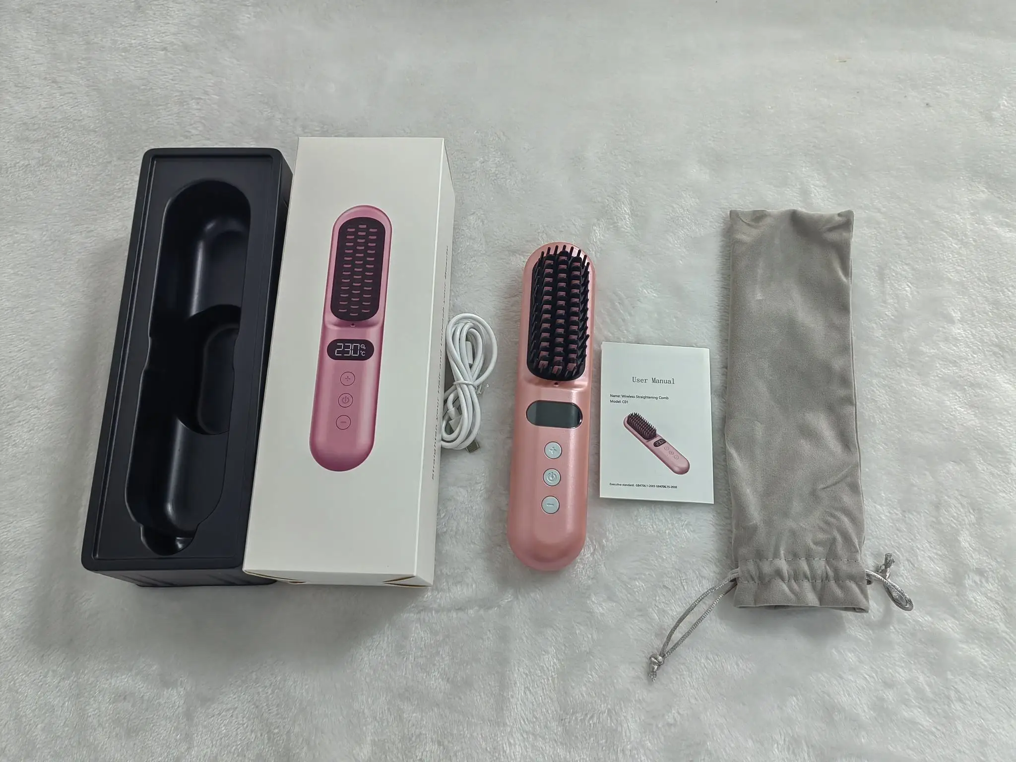 Cordless Portable New Hair Straightener Negative Ion Ceramic Comb Brush Heated Electric Hot Air Brush