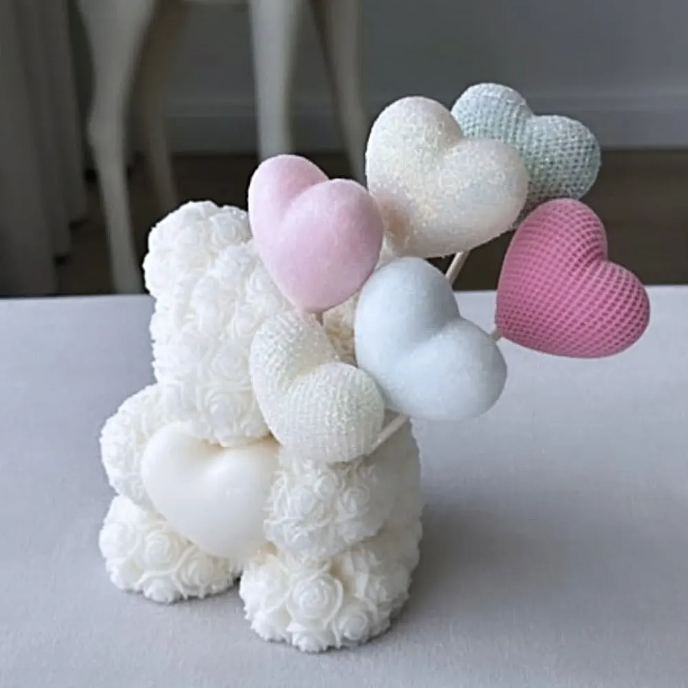 rose candle toy Teddy Bear Candle with Rose - Olive wax Set of 2 - Gift for Her - Romantic  Home Decor main image 0