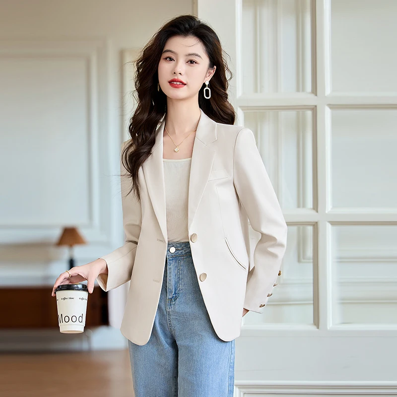 Navu luz verde casual feminino blazer primavera novo estilo solto versátil estudante jaqueta escritório senhoras único breasted casaco topos