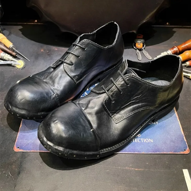 

Vintage Design Men's Shoes Genuine Leather Round Toe Work Dress Derby Leather Shoes Male Casual Office Oxfords Mocassin Homme