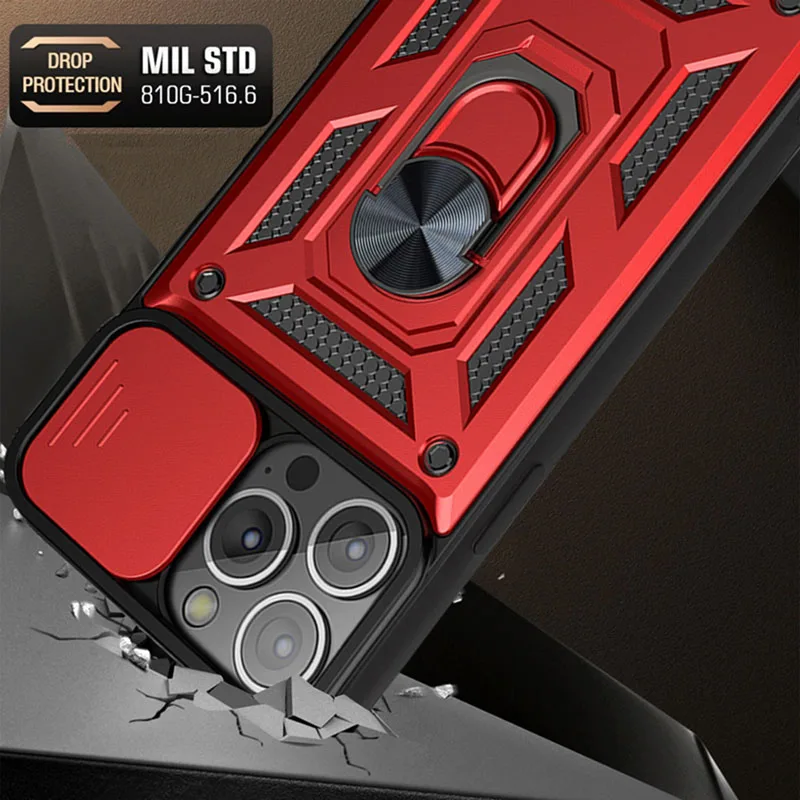 Shockproof Armor Case For iPhone 16 17 15 14 13 12 11 Pro Max Military Grade Bumpers Ring Cover Slide Camera Lens Protector Case