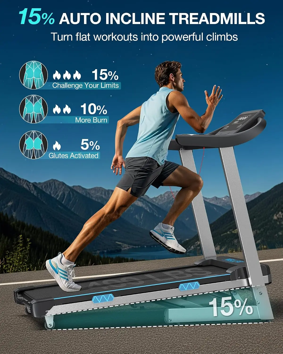 15% Incline Foldable Treadmill Home 400lbs Voice Control Bluetooth Heart Rate 4HP Motor Running Walking Pad Seniors, Customized