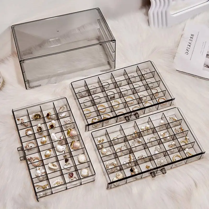 New 02 Jewelry Storage Box Transparent Multi-3 Layers Large Capacity Ring Earring Necklace Vanity Table Organizer Storage