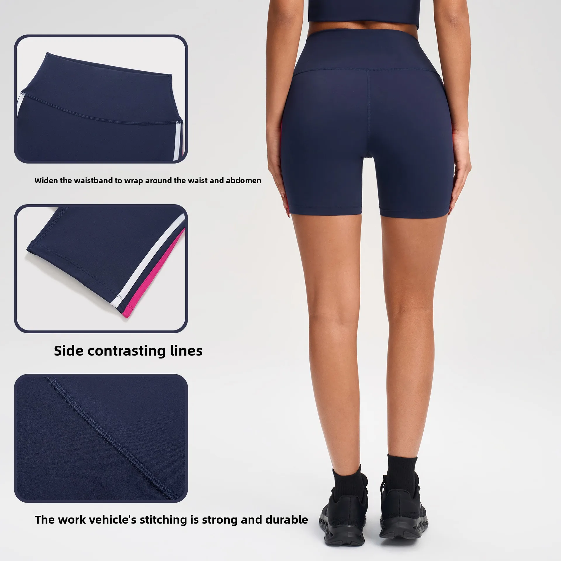 شورت رياضي نسائي عالي الخصر صيفي بطول ثلاثة أرباع سروال ركوب الدراجات في الهواء الطلق لرفع الورك واللياقة البدنية والجري