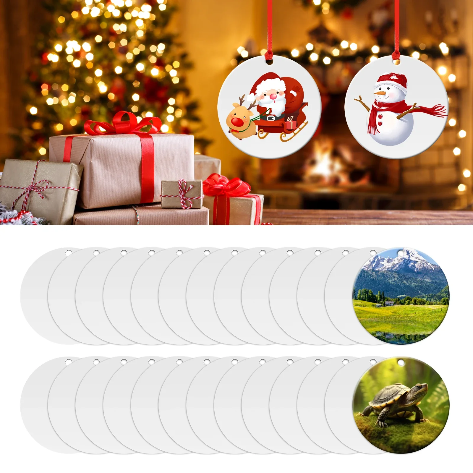 

26 Pcs Sublimation Ornament Blanks with Red String Double Side Sublimation Ornaments 3inch Round Sublimation Blanks Ornaments