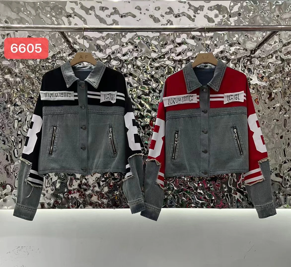 

Faionable American Retro Casual Large Version Denim Jaet Spring Letter Patchwork Loose Sli Outerwear Trendy