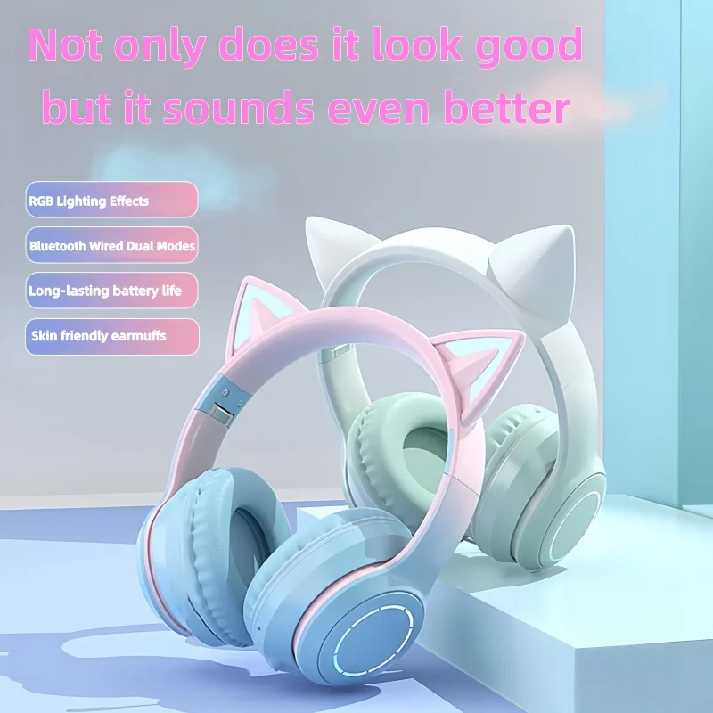 

Bluetooth-наушники с милым котом, беспроводные Bluetooth-наушники с HD микрофоном, Hi-Fi стерео музыкальные геймерские гарнитуры, подарки-сюрпризы для девочек