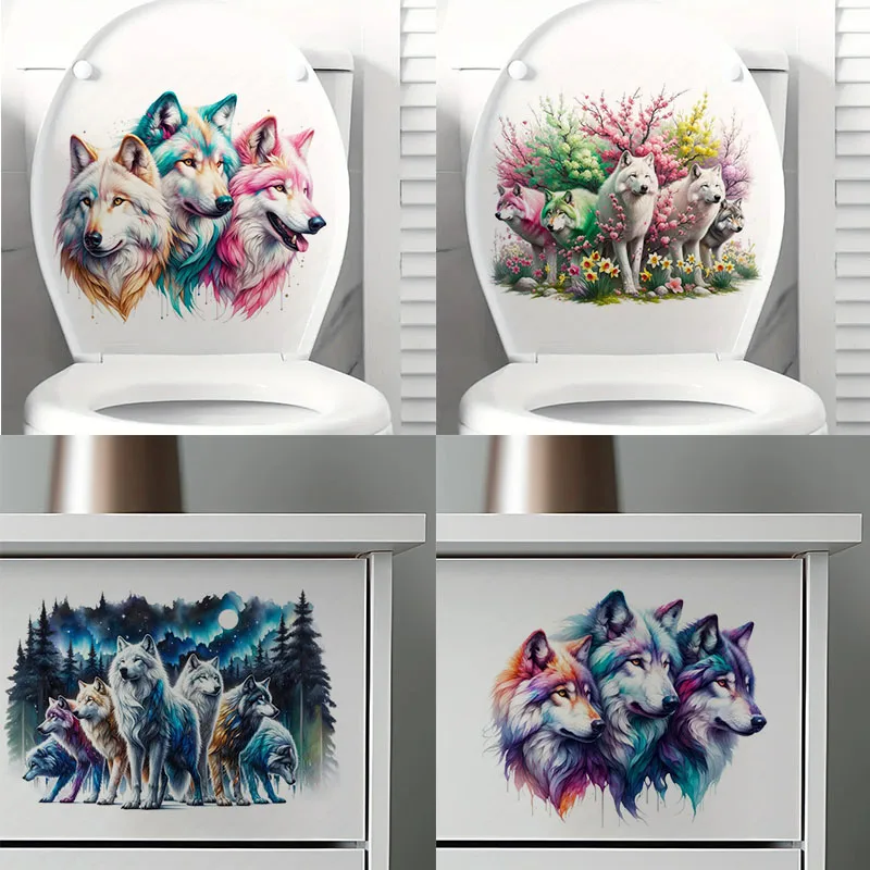 

Vibrant Wolf 1pc Toilet Stickers,Wall Decal Removable, Reusable Vinyl Car Sticker for Toilet Lid, Bathroom Decor