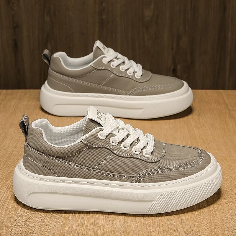 

Мужские повседневные туфли из ледяного шелка на весну-лето, с толстой подошвой, увеличивающей рост, сшитой подошвой, круглым носком, низким каблуком, однотонные, для повседневной носки