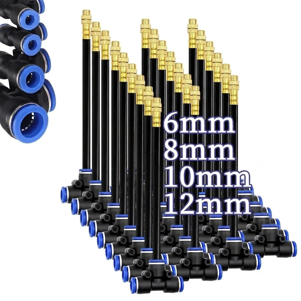 360 Degree Free Bend Misting Nozzle Adjustable Brass Atomization Sprayer 6 8 10 12mm PE Hose Garden Irrigation 20 30 50cm Length
