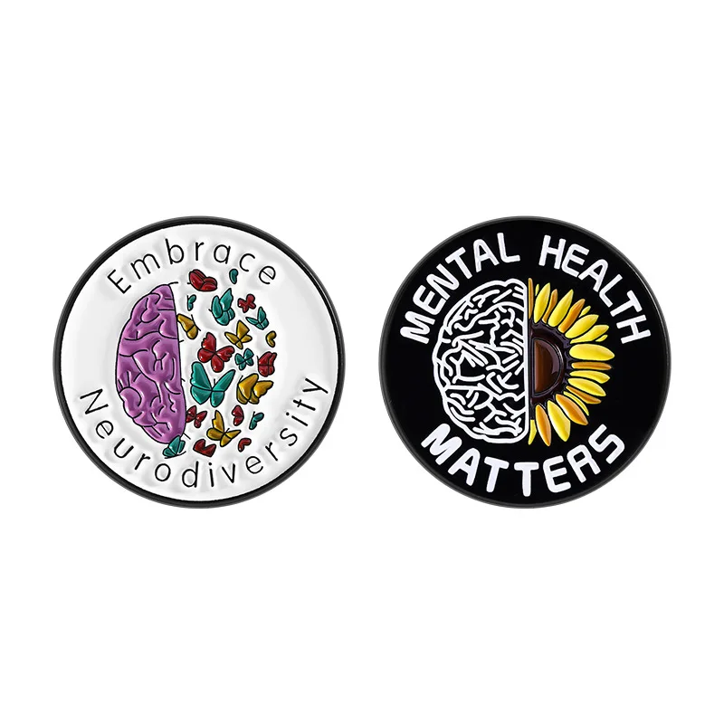 Creative mental health-themed badges, brain sunflower butterfly pattern alloy pins, accessories for clothing and bags, gifts
