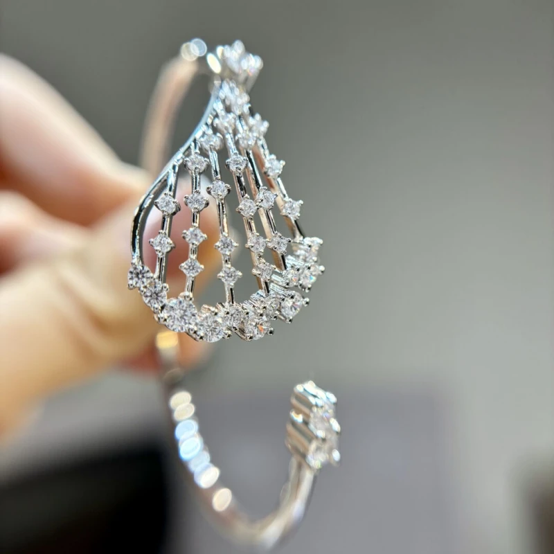 Bellux exquisite craftsmanship Bangle 925 silver thick rhodium gold plated high carbon diamond hollow open bracelet