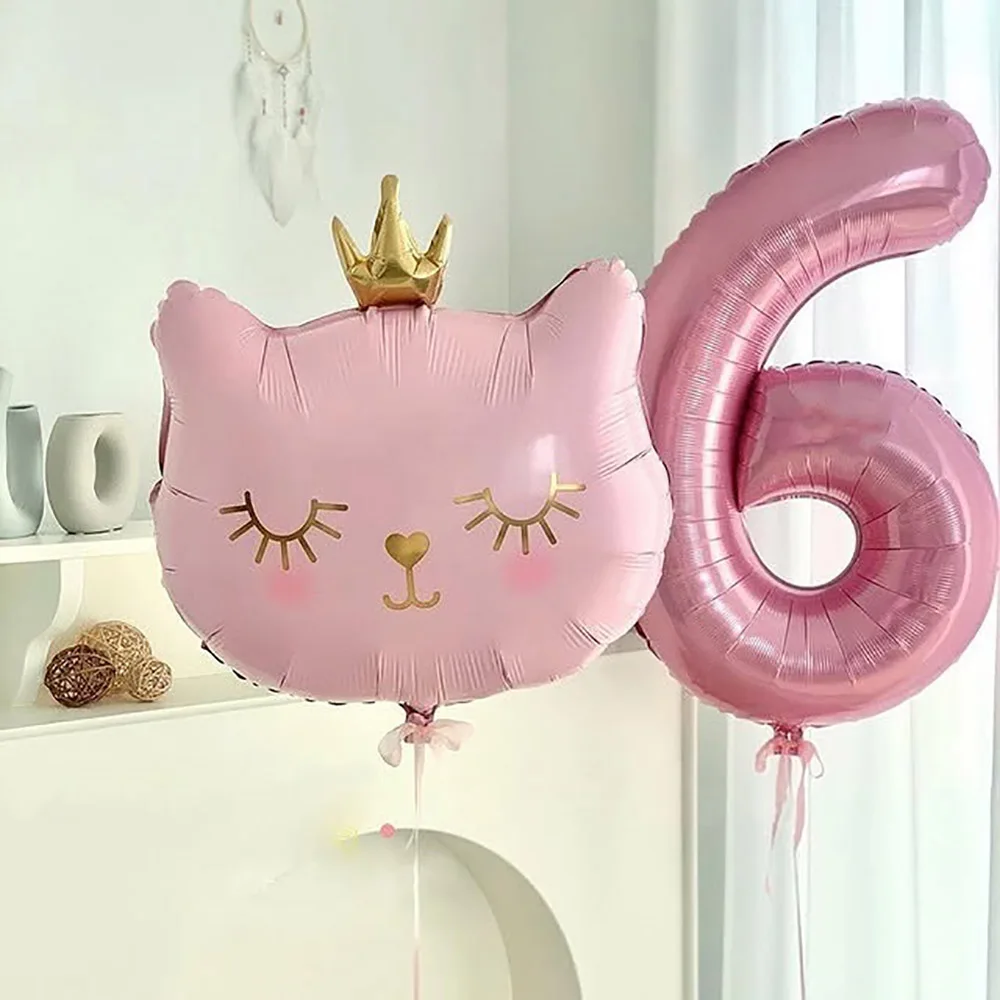 1Set 32 zoll Rosa Digitale Ballon Geburtstag Party Dekoration Rosa Krone Katze Folienballon Hochzeitstag Liefert Baby Dusche