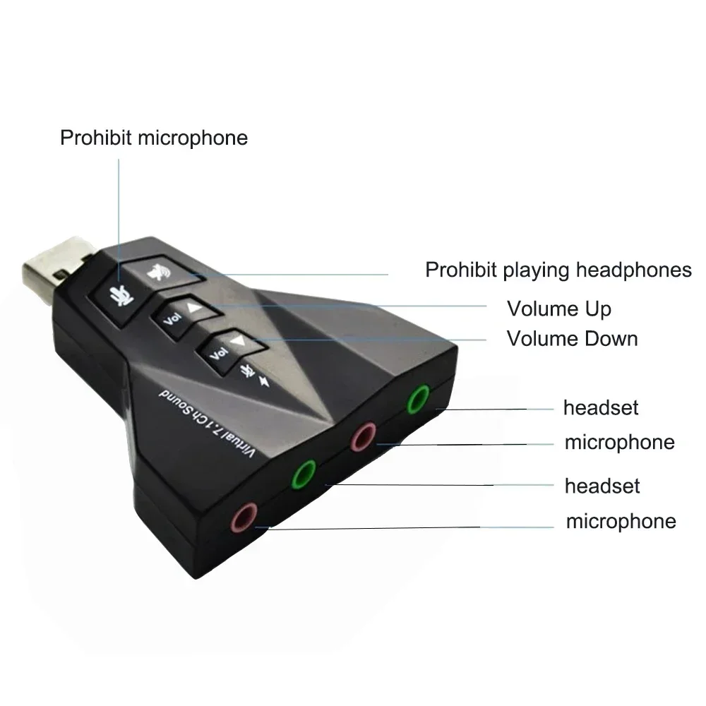 

7.1 Звуковая карта USB Внешний USB-аудио Двойной адаптер USB-разъем 3,5 мм Наушники Микрофон для компьютера Ноутбук Win