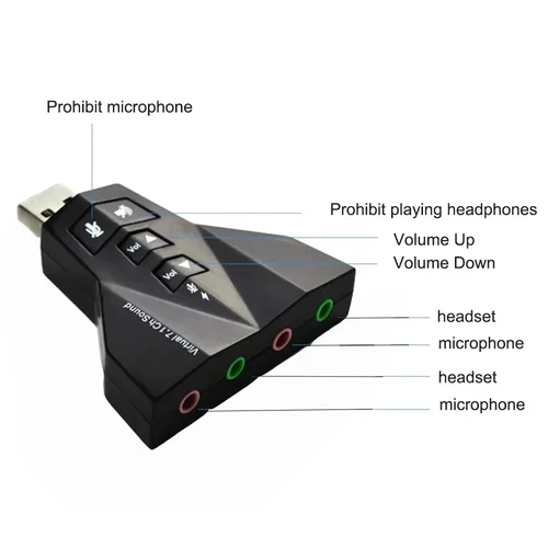 Tarjeta de sonido USB 7,1, adaptador doble de Audio USB externo, USB a Jack, auricular de 3,5mm, micrófono para ordenador portátil Win
