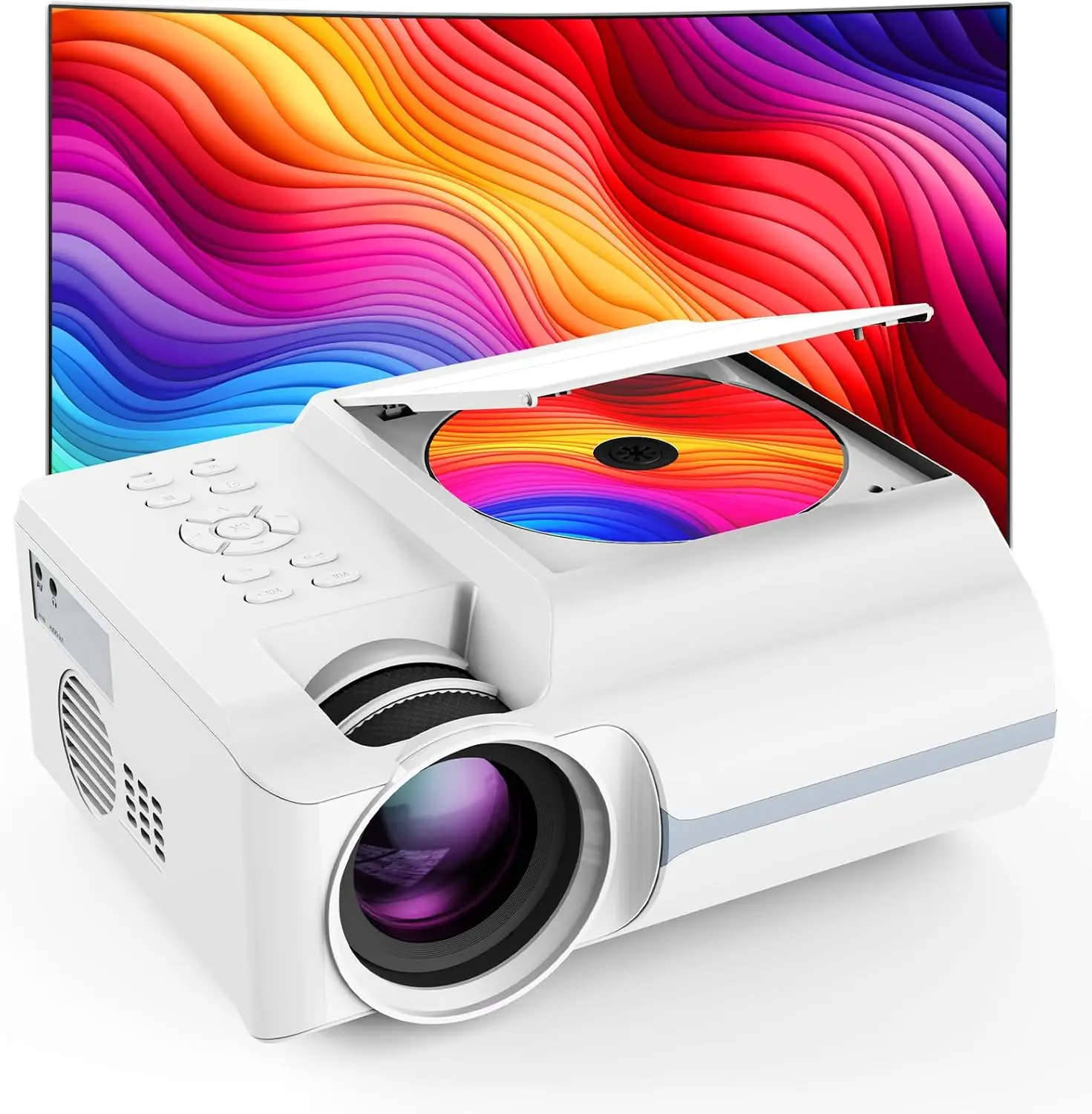 

Portable DVD Projector with Built-In Player, 1080P HD 200" Screen, HiFi Speaker, for Outdoor Movies & Home Theater