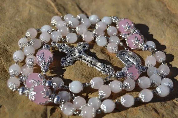 Heirloom Pink Rose Quartz Catholic Rosary