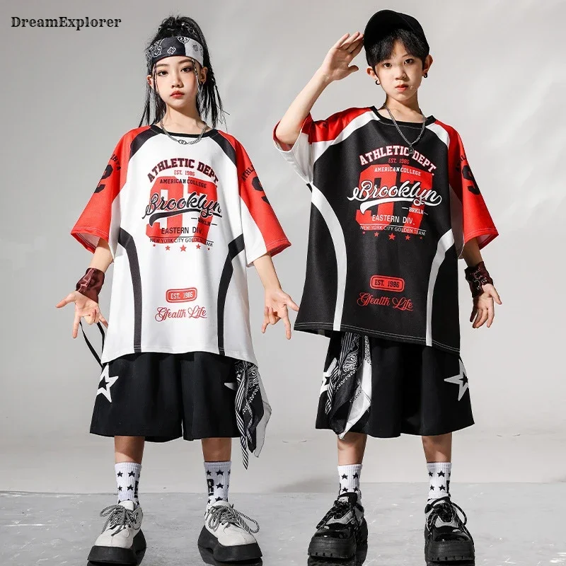 Children Cool Streetwear Boys Hip Hop Loose T-shirt Street Dance Shorts Girls K-pop Jogges Pants Kids Teens Summer Clothes Sets