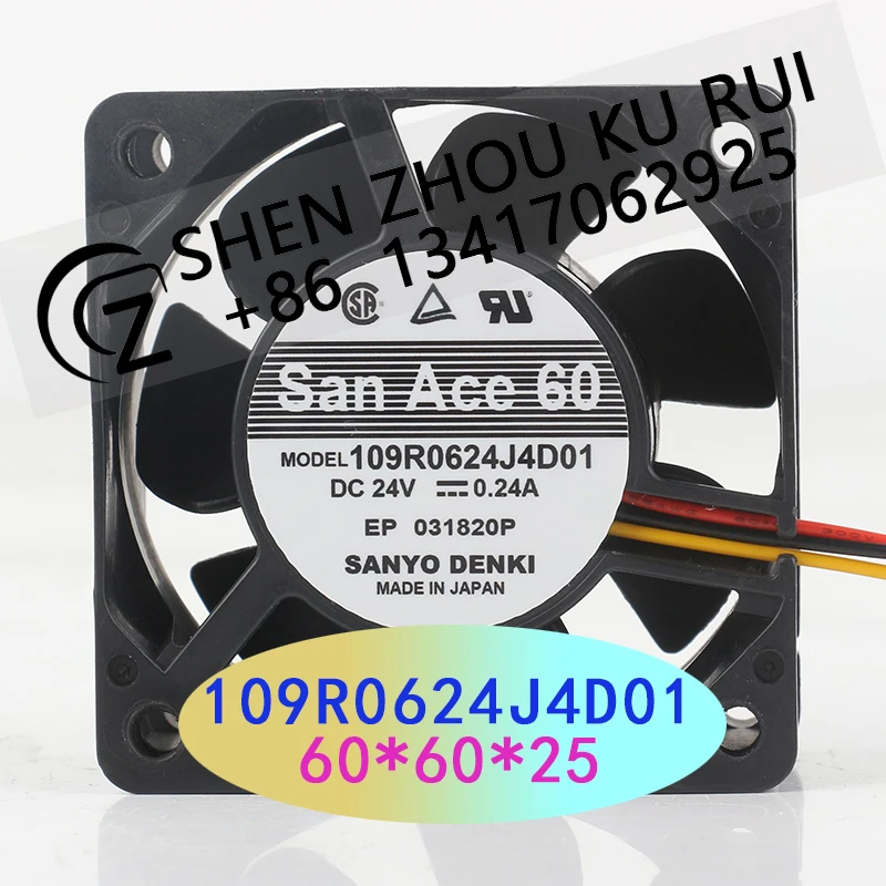 Sanyo Frequency converter 24V 0.24A 6025 60X60X25MM 6CM Mounting machine Main box Industrial computer 109R0624J4D01 Cooling fan