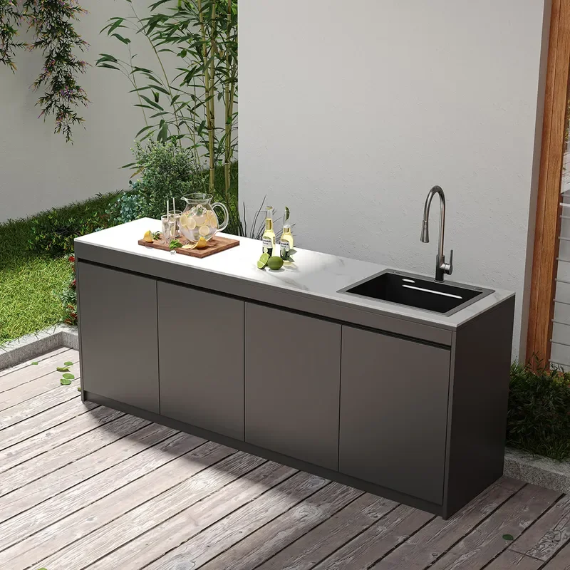 Outdoor Rock Slab Wash Basin Imitation Stone Aluminum Alloy Console Sink for Courtyard Pool Vanity Locker