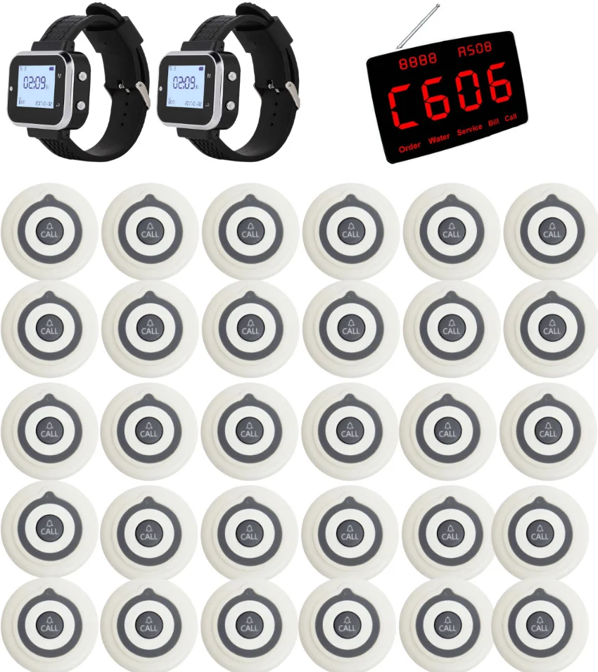 Wireless Waiter Call System CATEL Wrist Watch Pager With Thin Single Call Button Long Range Restaurant Service Calling System